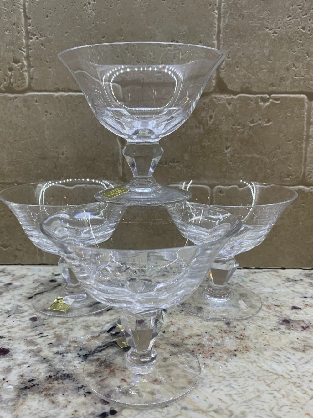 KAGAMI Crystal Vintage Glass footed Dessert Cups Set of 3 (plus 1 w/ chip)